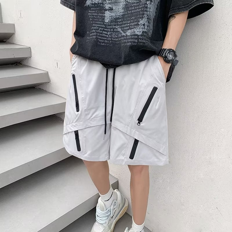 Multi Zipper Style Elastic Waist Shorts