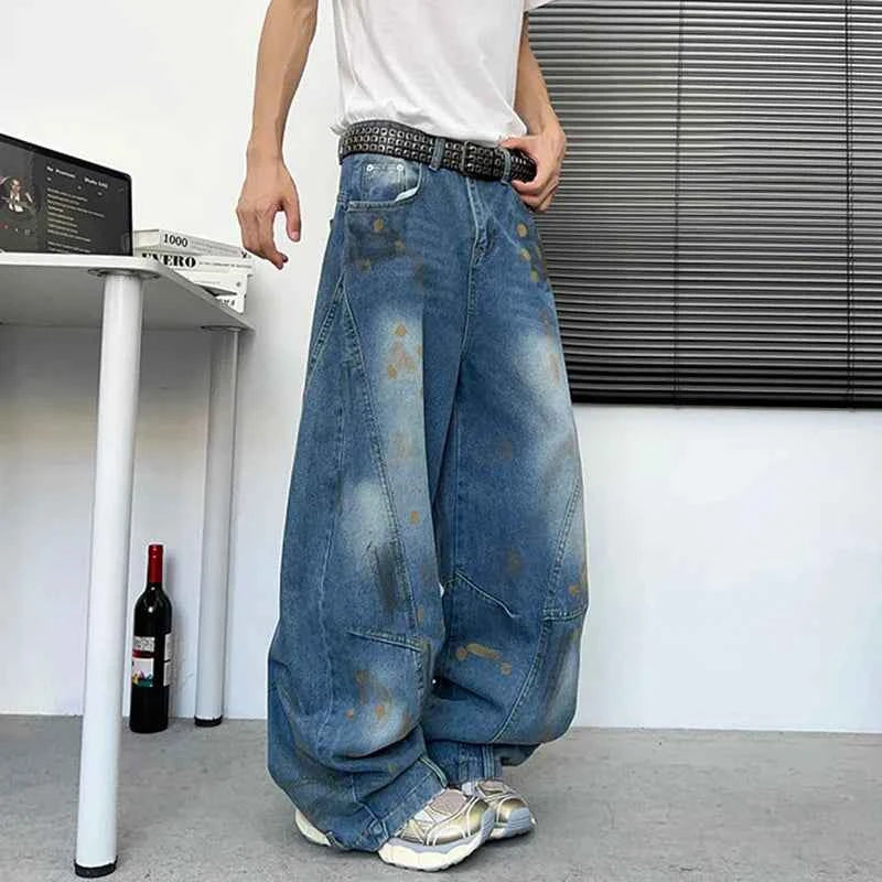 Iconic Blue Distressed Loose Straight Jeans