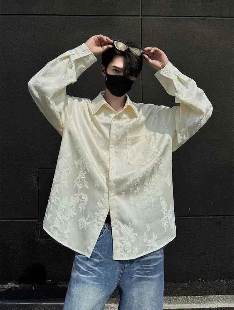 Solid Color Jacquard Lapel Pocket Shirt