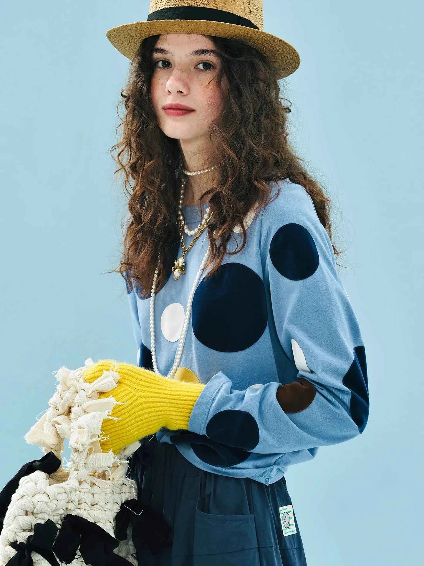 Soft Blue Polka Dot Long Sleeve T-Shirt