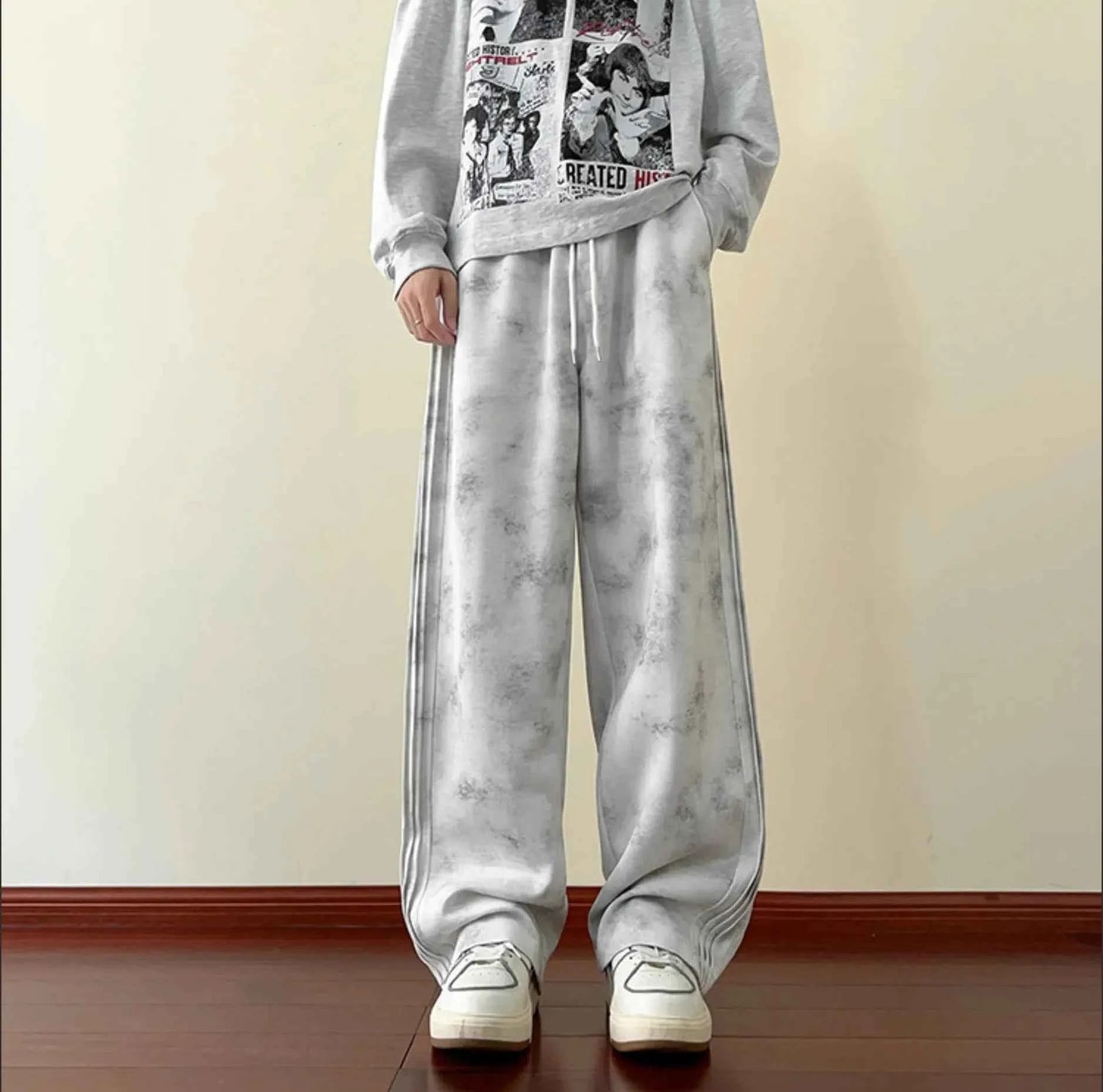 Patchwork Korean Style Wide Leg Casual Sweatpants