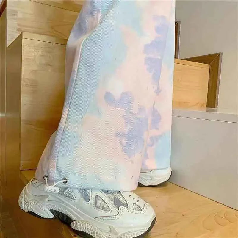 Streetwear Retro High Waist Tie Dye Cargo Pants