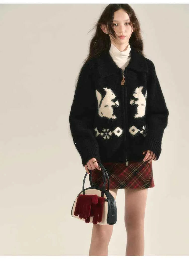 Cute Oversized Squirrel Graphic Cardigan