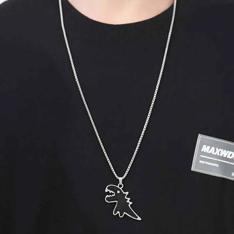 Black Cartoon Dinosaur Pendant Necklaces
