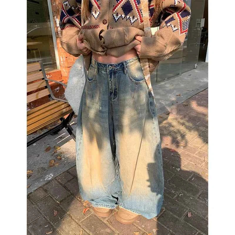 Y2K Streetwear Blue 2000s Style Oversized Hip Hop Jeans