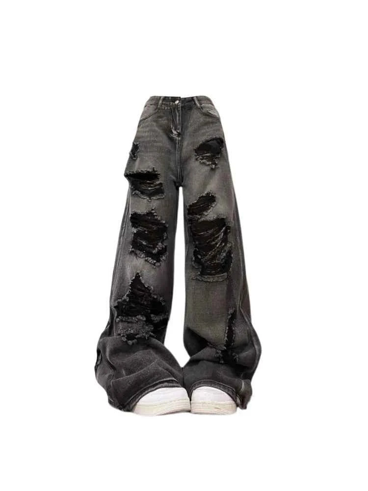 Vintage Oversize Cutting Ripped Denim Jeans