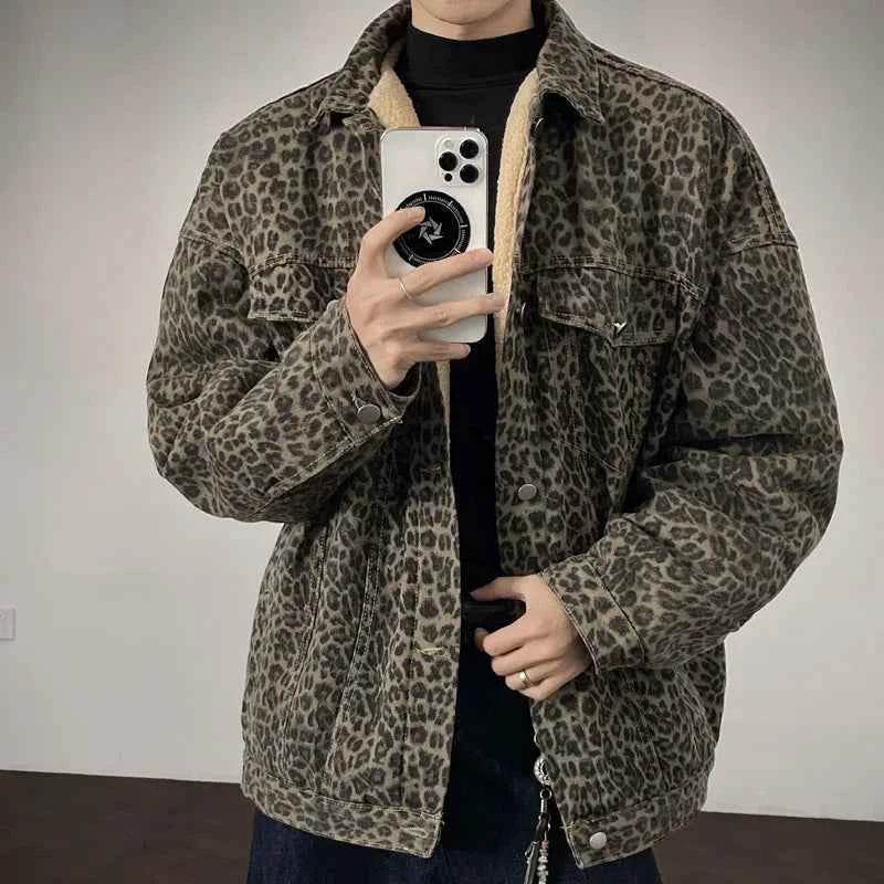 Winter Thick Leopard Print Velvet Faux Fur Jacket