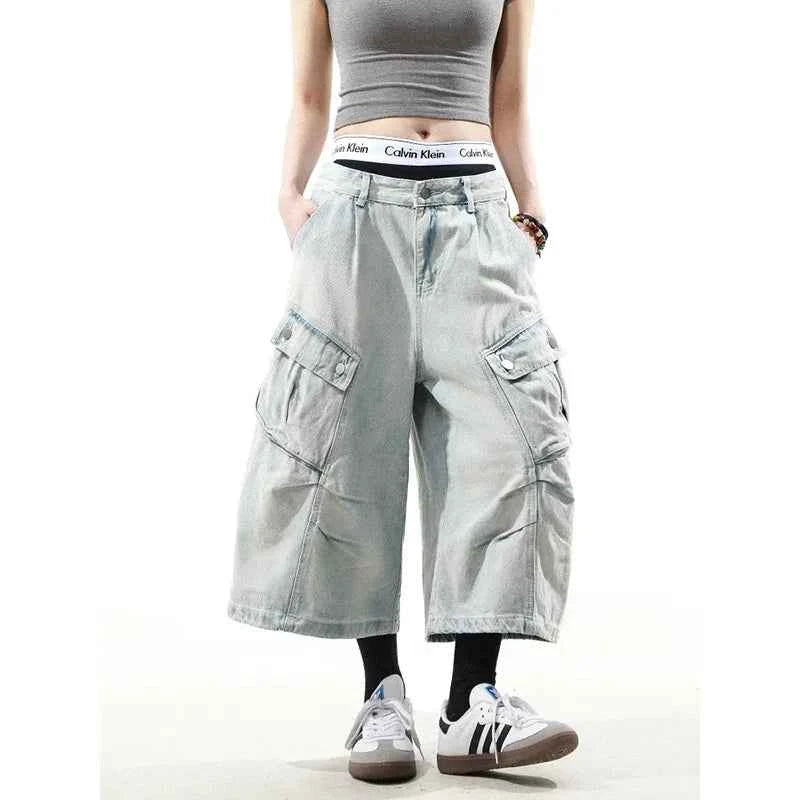 Streetwear Cool Vintage High Waist Blue Baggy Jorts