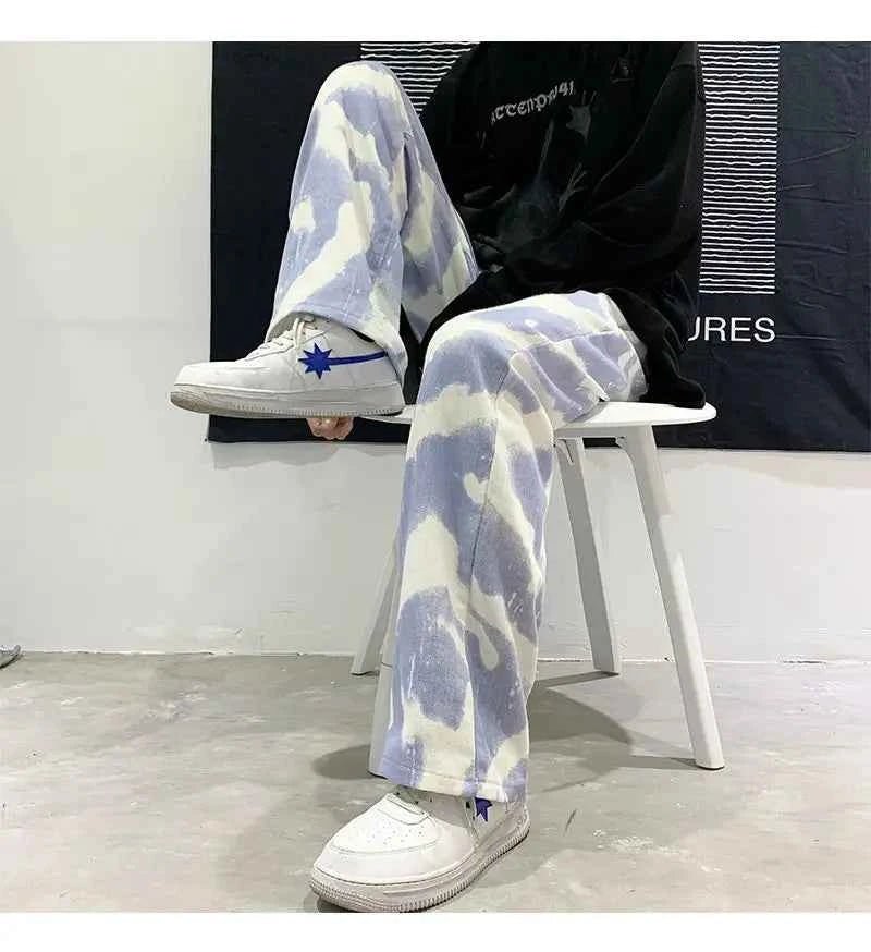 Zebra Printed Wide Leg Denim Jeans