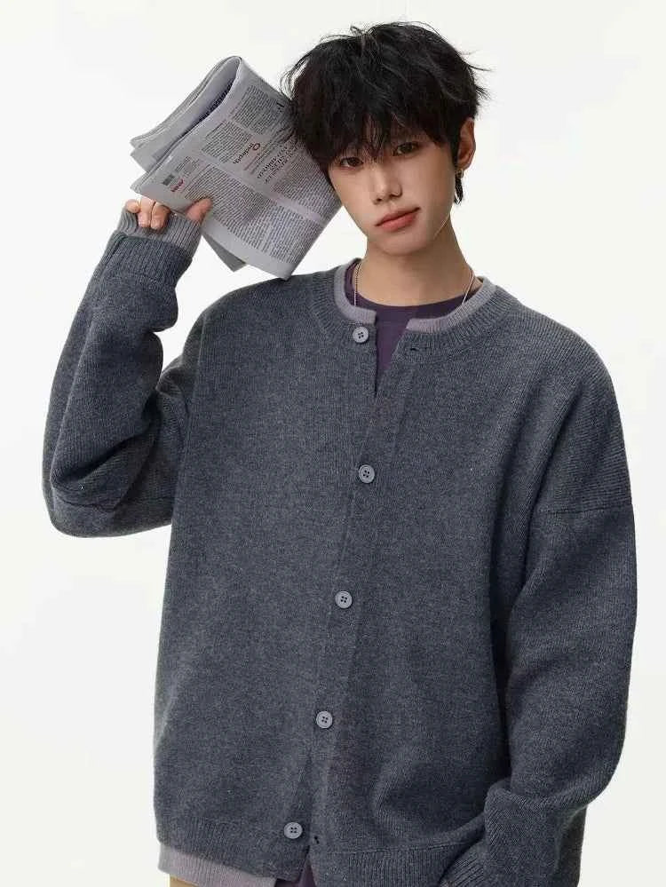 Retro Knitted Fake Two Piece Button Up Cardigan