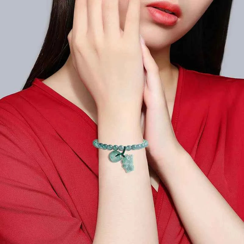 Talisman Blue Jadeite Fortune Cat Bracelet