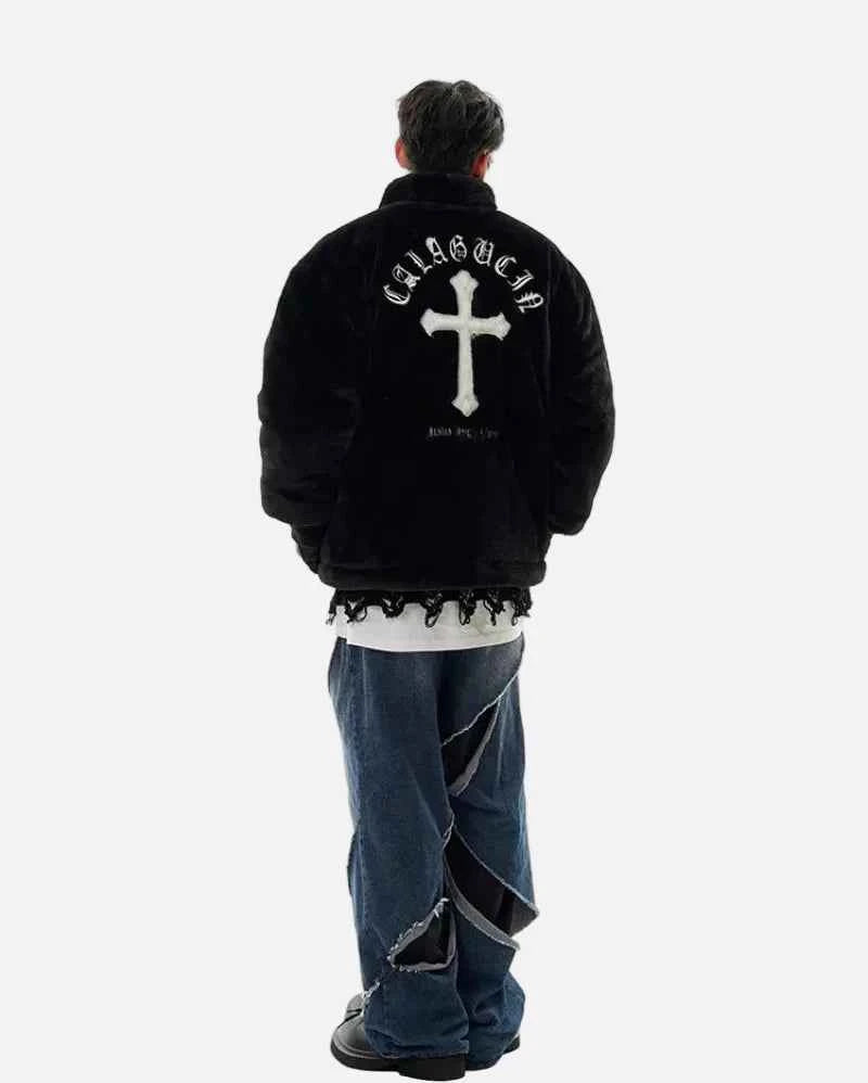 Winter Hip Hop Printted Faux Fur Parkas Jacket