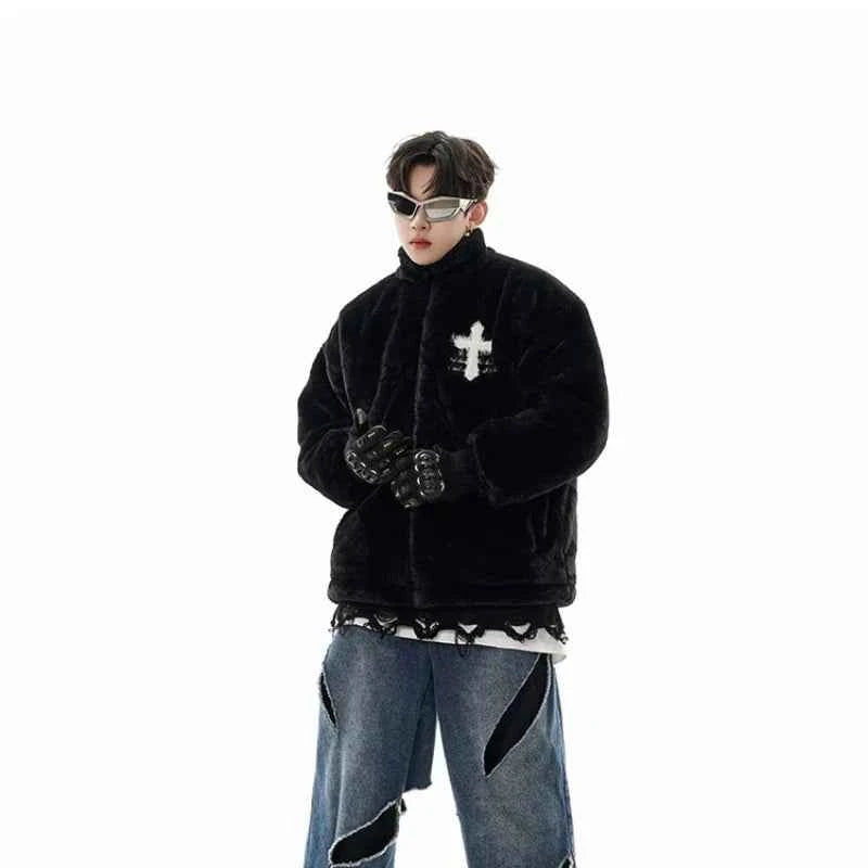 Winter Hip Hop Printted Faux Fur Parkas Jacket