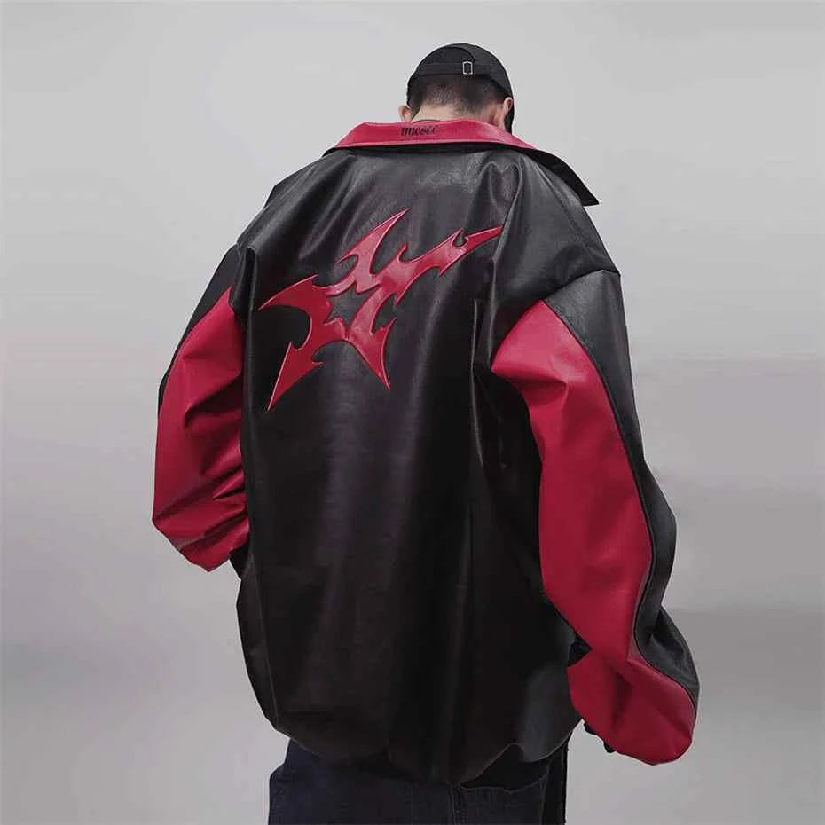 Vintage Print PU Leather Varsity Jacket