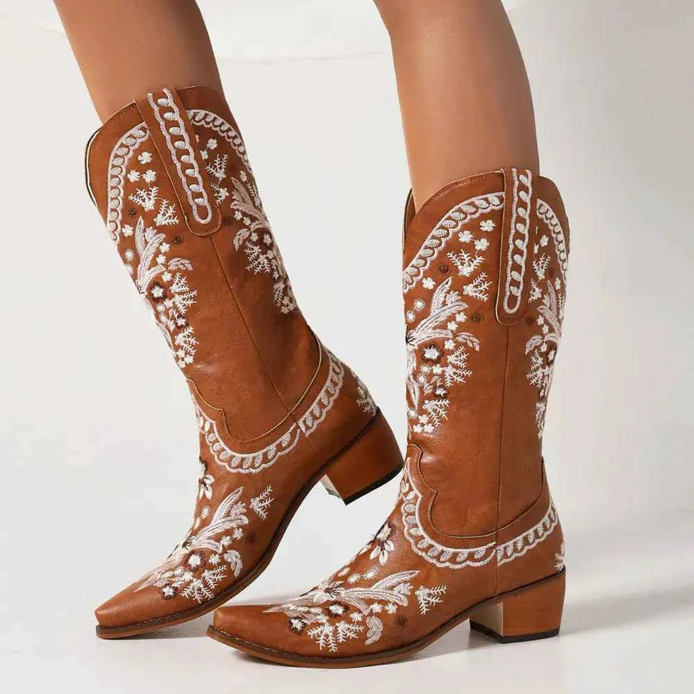 Retro Hip Hop Embroidered Cowboy Boot
