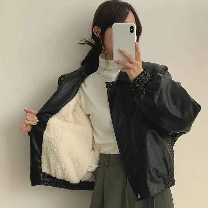 Warm Retro Minimalist Suede Lapel Leather Jacket