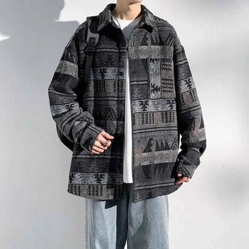 Men Japanese Style Vintage Woolen Oversized Jacket