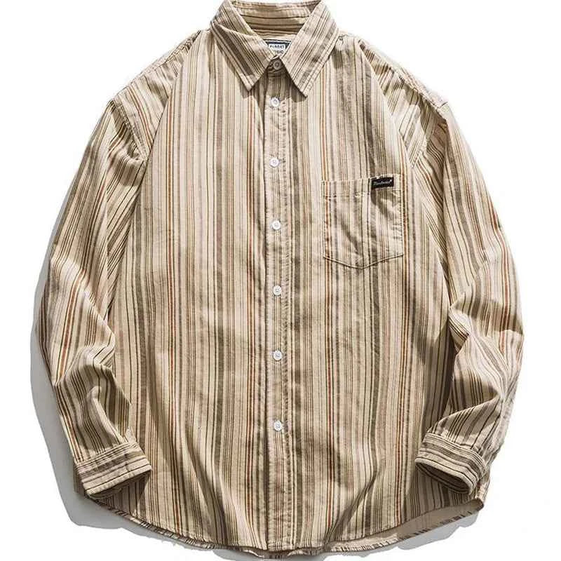 Japanese Vintage Striped Loose Long Shirt