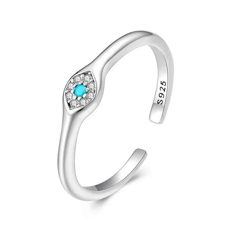 Women Turquoise Evil Eye Sterling Silver Ring