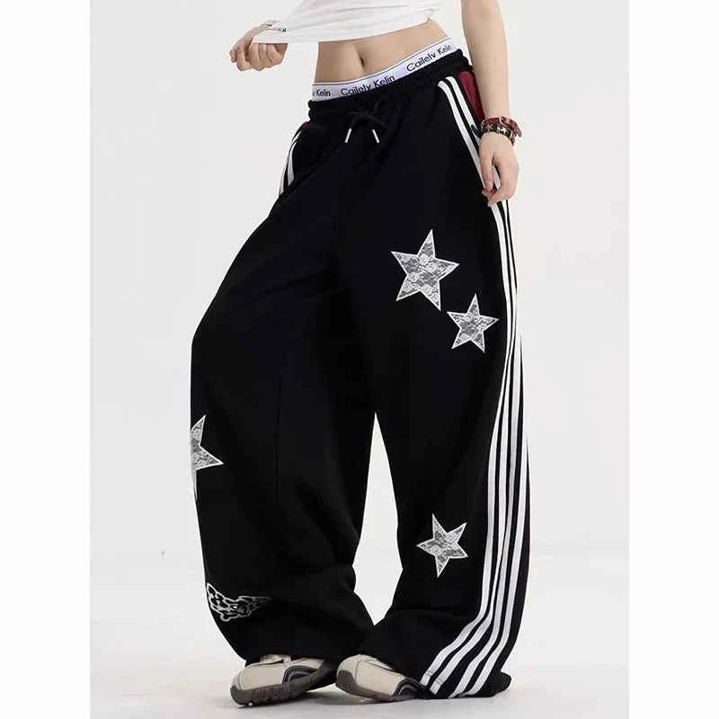 Breathable Oversized Black Stripe Wide Leg Jogger
