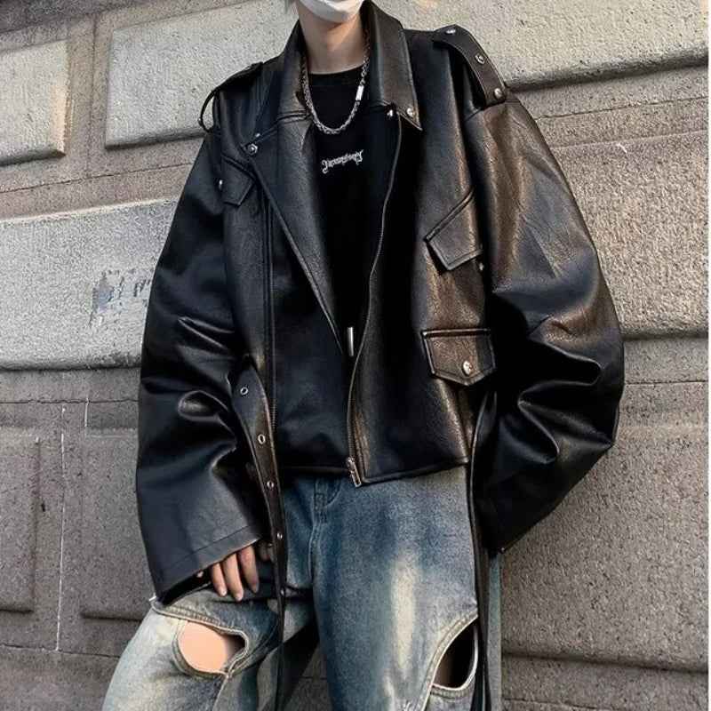 American Style Loose Fit Leather Motorcycle Jacket