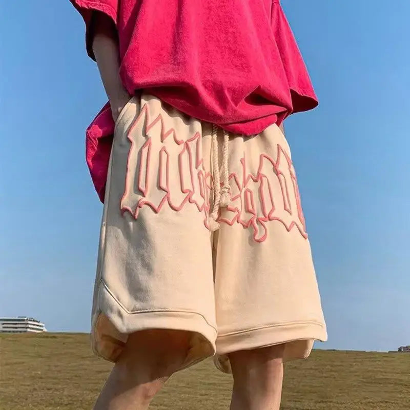 Drawstring Letter Printing Casual Loose Shorts