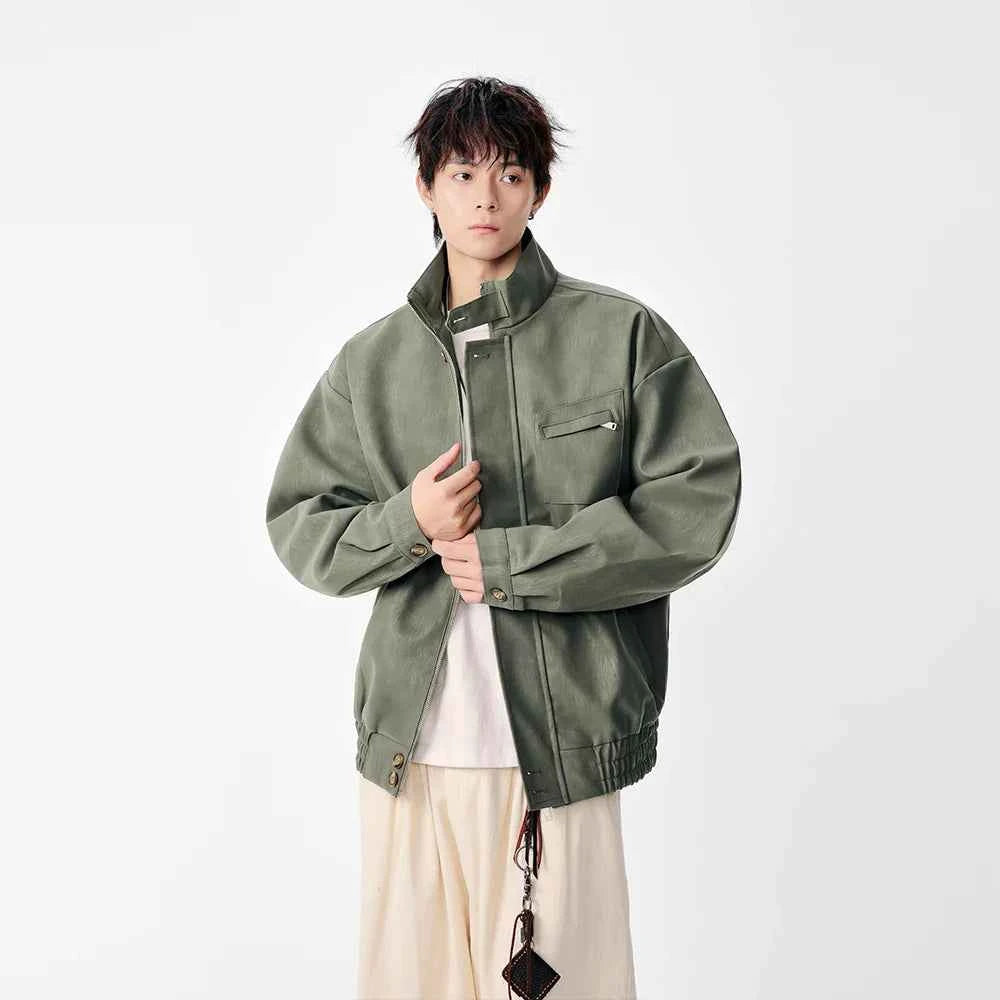 Elevated Stand Collar Faux Leather Jacket