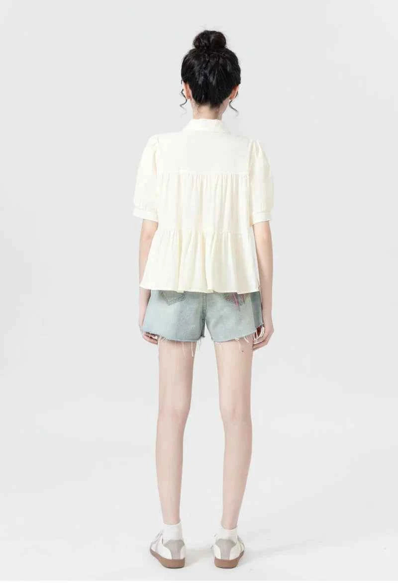 Women Japanes Style Sweet Summer Korean Loose Puff Shirt