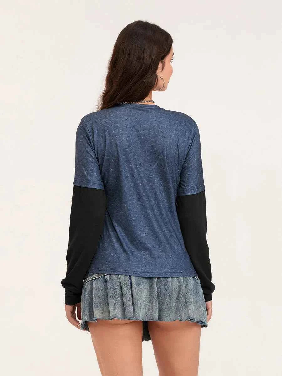 Women Patchwork Gothic Crew Neck T-Shirt