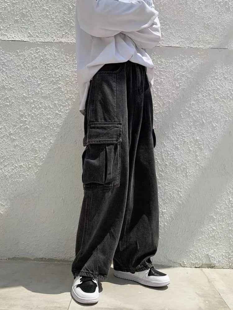 Handsome Retro Wide Leg Denim Cargo Jeans