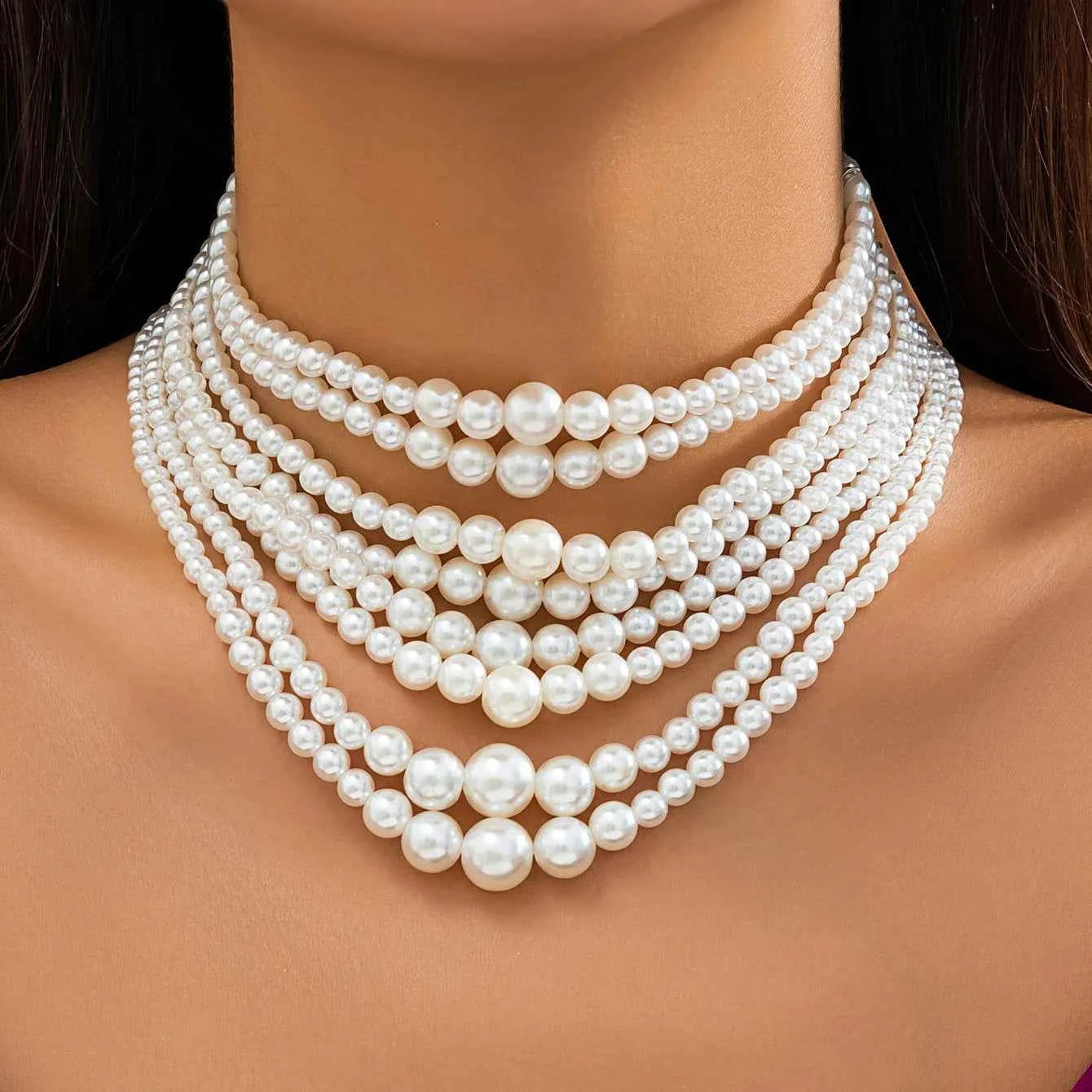 Elegant Imitation Pearl Beads Chain Necklace