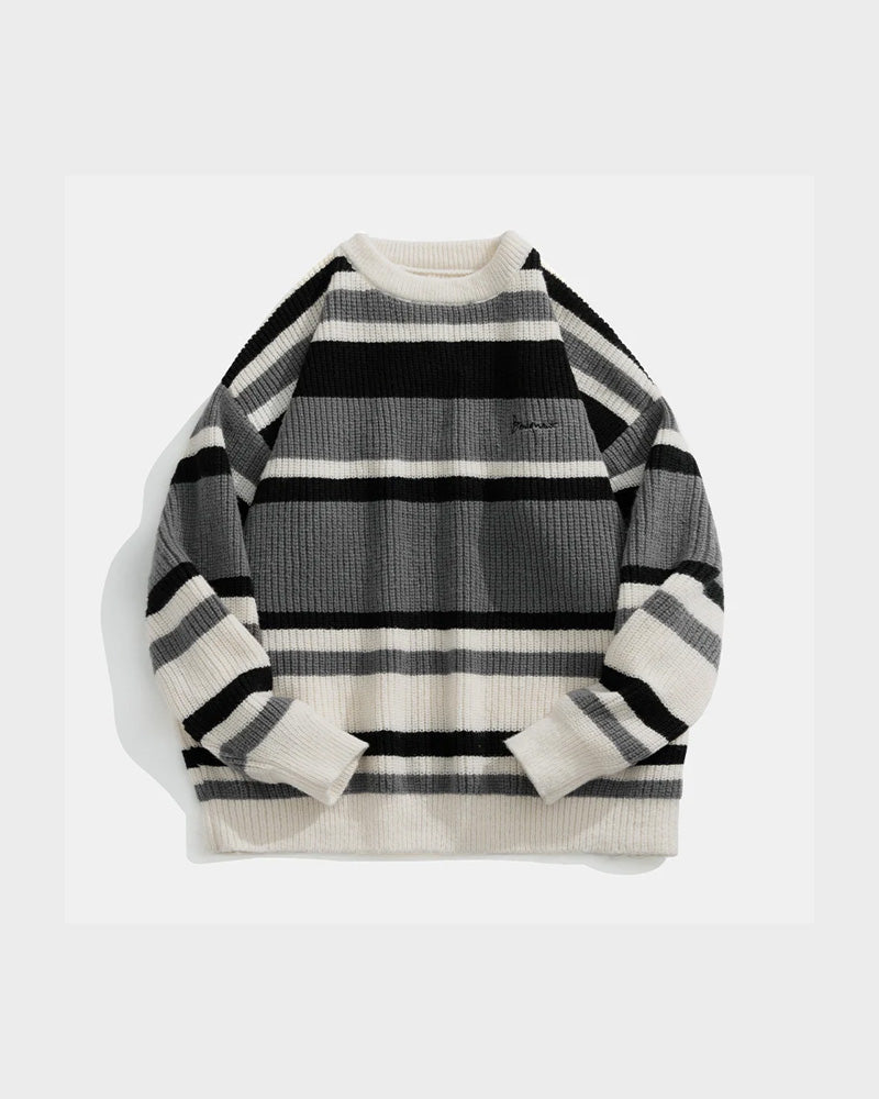 Stripe Embroidery Crochet Sweater