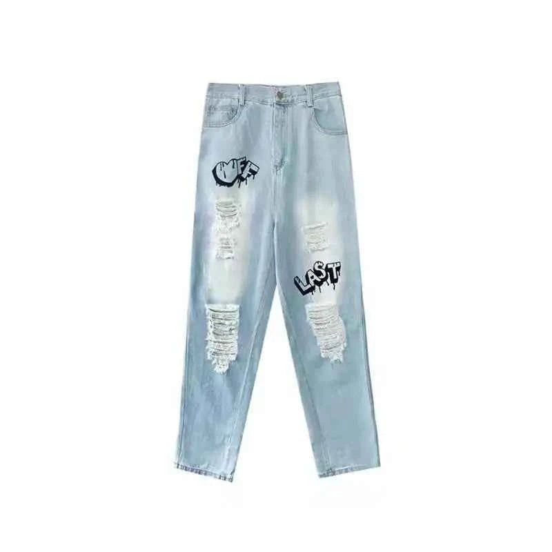 Women High Waist Graffiti Wide Leg Jeans
