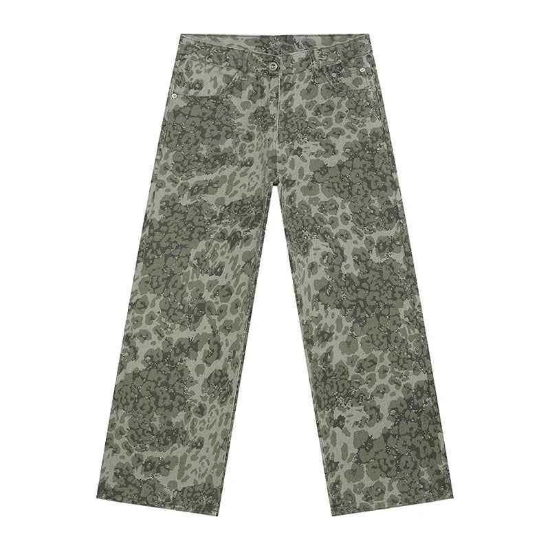 Effortless Hip Hop American Style Leopard Jeans