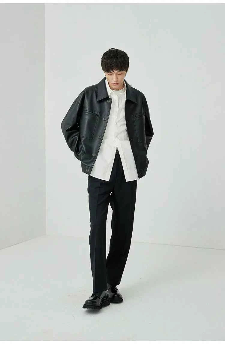 Brown And Black Oversized Faux Leather Jacket
