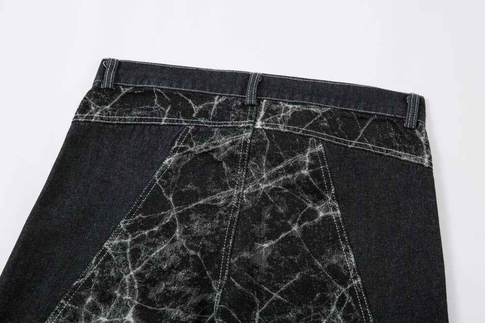 Lightning Spliced Wide Leg Distressed Jeans