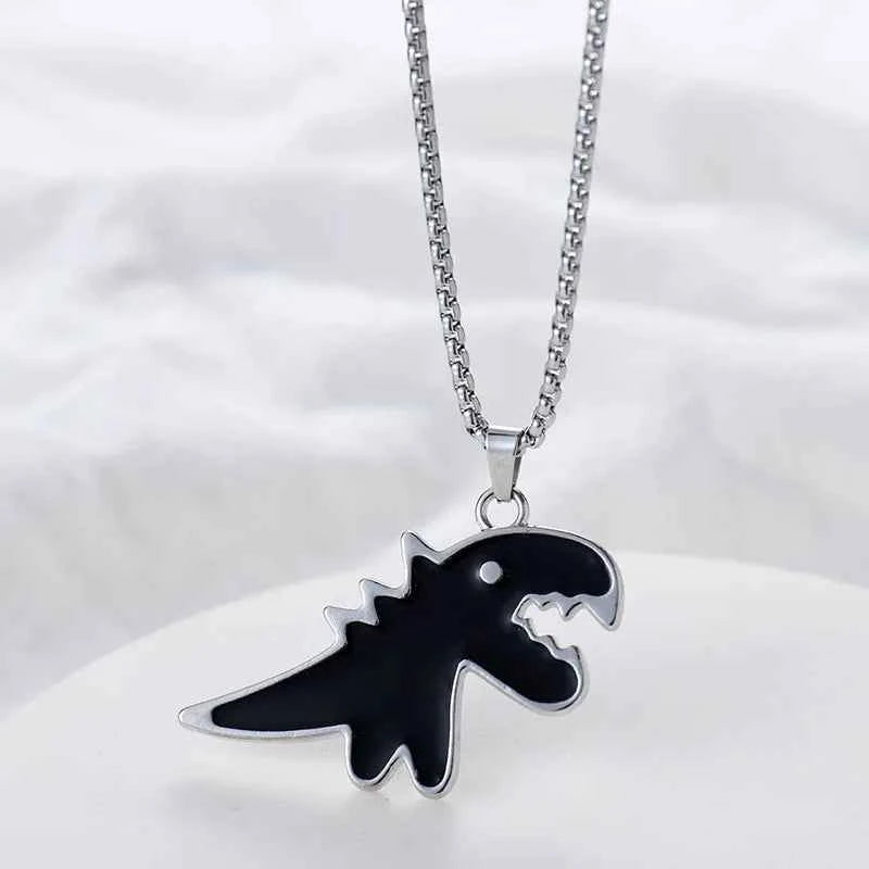 Black Cartoon Dinosaur Pendant Necklaces