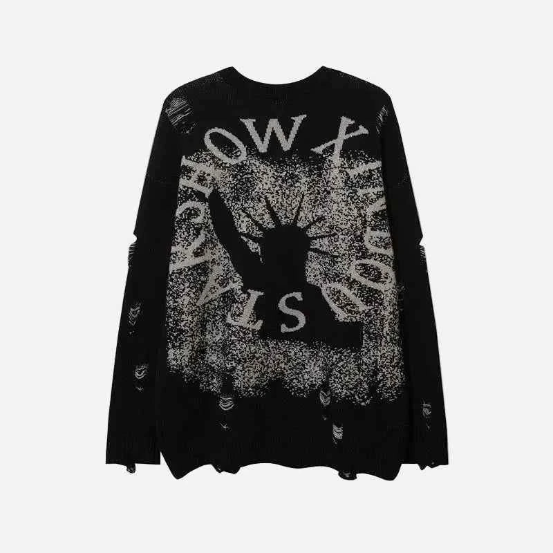 Gothic Streetwear Ripped Liberty Grunge Knit Sweater