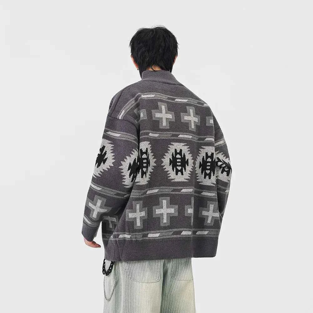 Geometric Pattern Casual Full Zip Cardigan