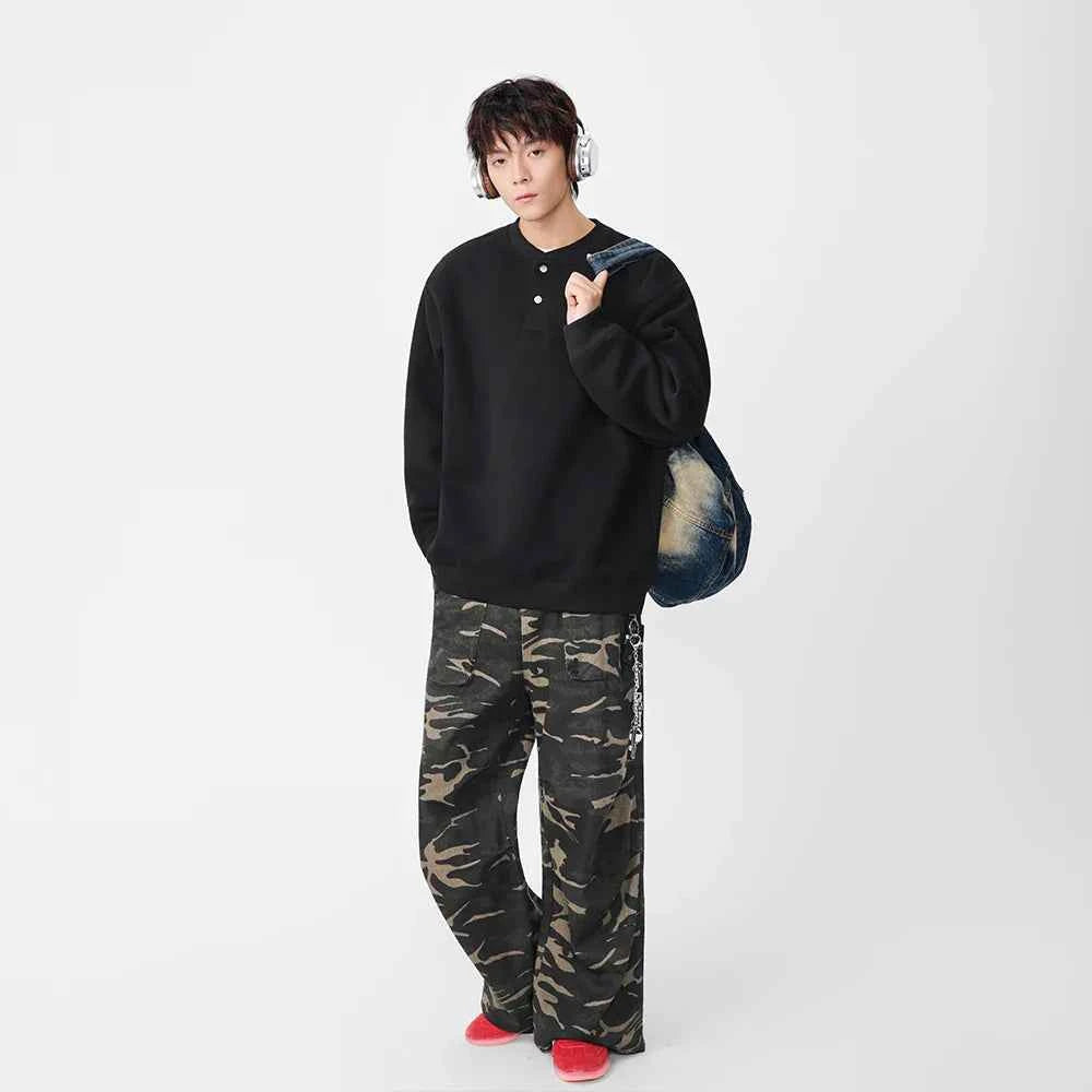 Casual Stand Collar Button Detail Sweatshirt