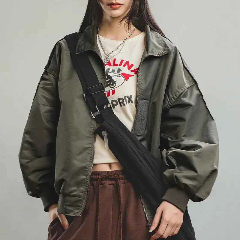 Retro Loose Fit Green Pilot Jacket
