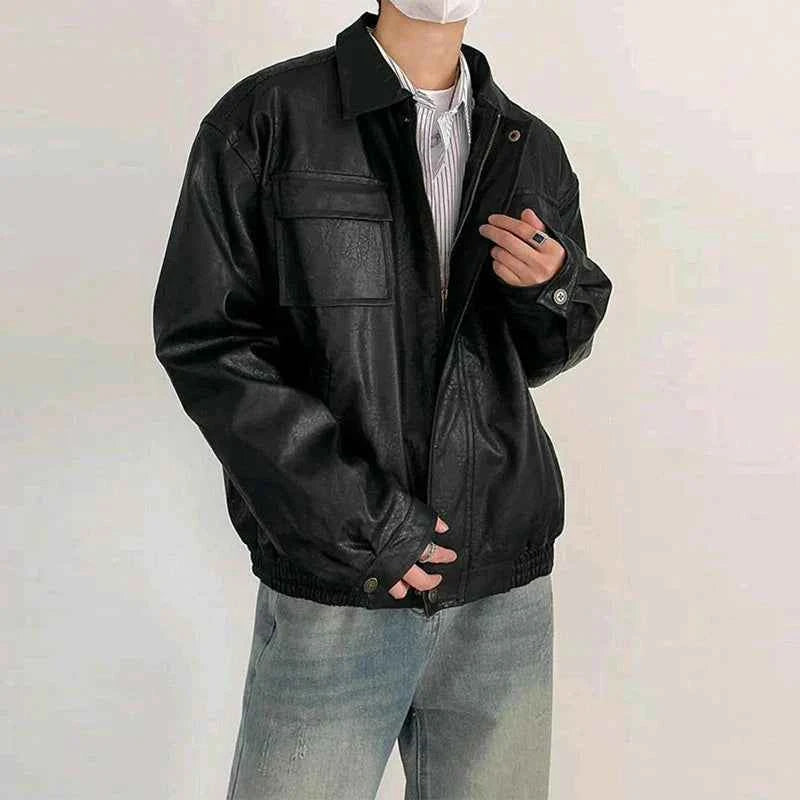 Men's Classic Retro Texture PU Leather Jacket