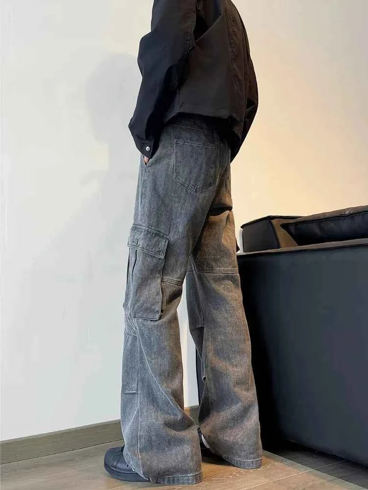 Y2K Streetwear Vintage Cyber Gray Pleated Baggy Jeans