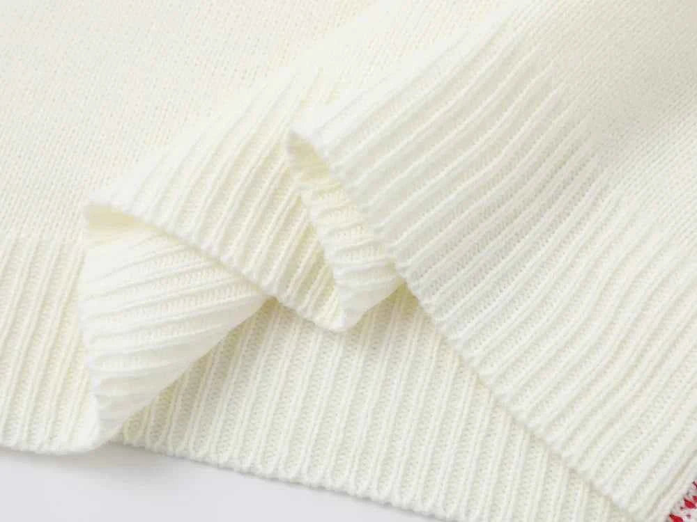 Retro Puppy O-Neck Collar Print Knitted Sweater