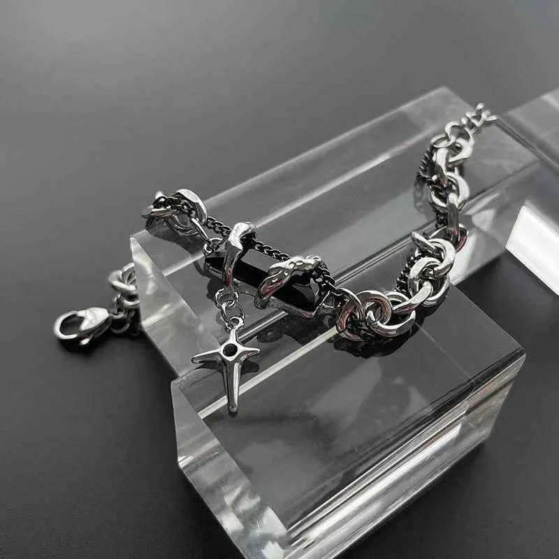 Black Zircon Star Titanium Bracelet