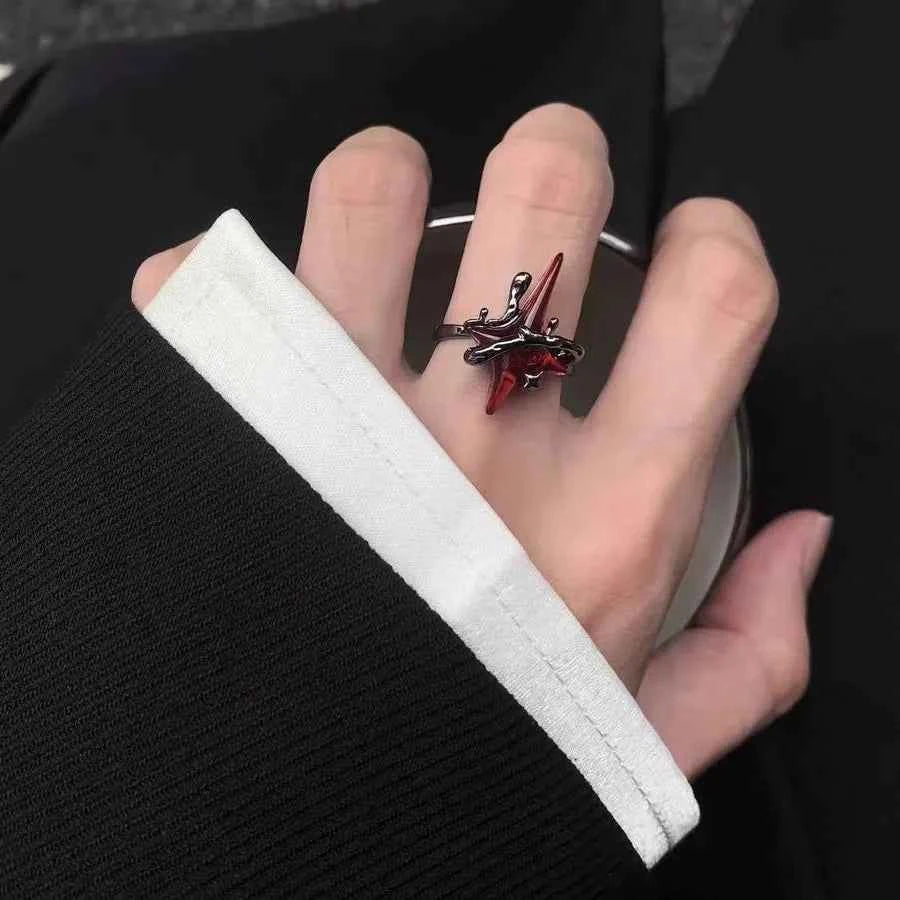 Gothic Cross Star Stone Moon Ring
