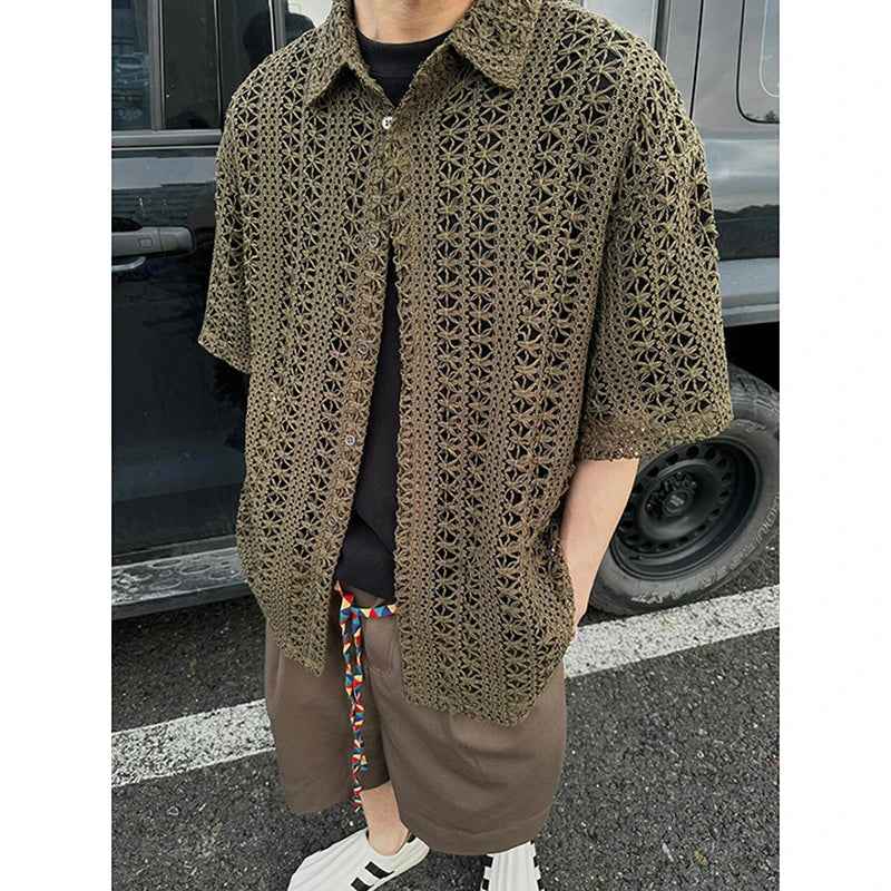 Stylish Army Green Knitted Hollow Cardigan