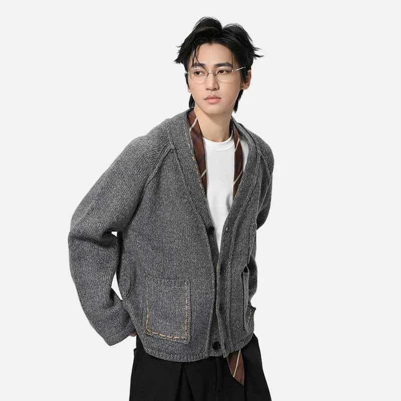 Cozy Contrast Color Wool V-Neck Knit Cardigan