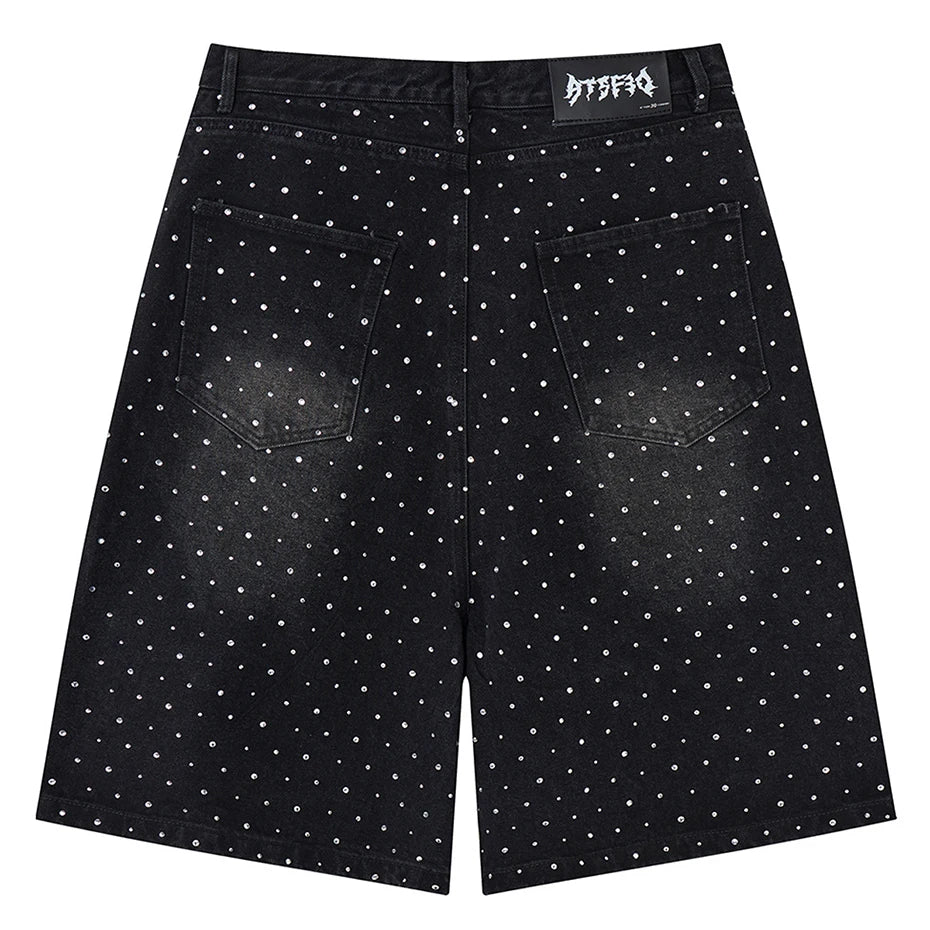 Streetwear Pearl Denim Shorts Unisex