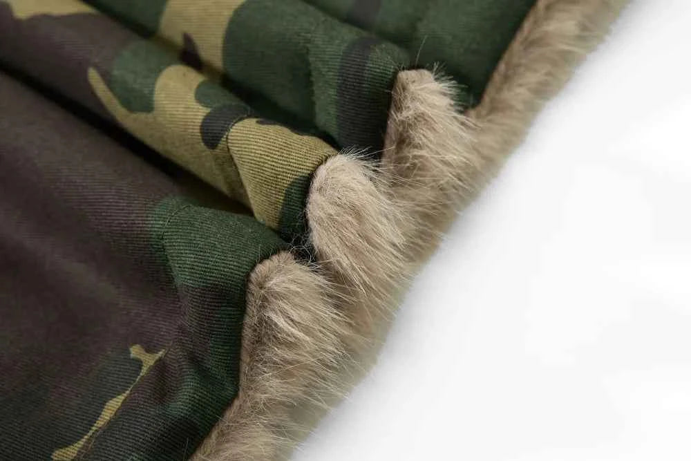 Camouflage Single Breasted Fur Collar Padded Jacket